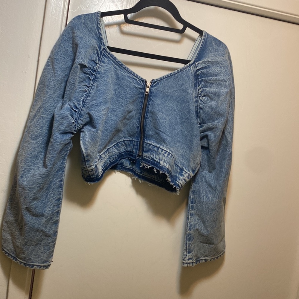 Topshop Considered Blue Acid Wash Denim Batwing Crop Top NWT ⭐️ - Picture 7 of 7